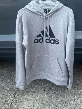 adidas Light Gray Pullover Hoodie with Black Logo